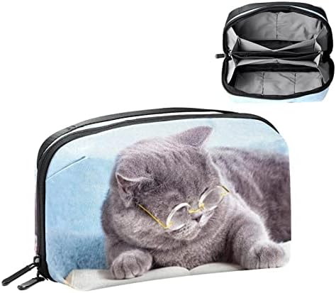 Organizador eletrônico, bolsa de cosméticos, organizador de viagens eletrônicas, bolsa de tecnologia, padrão de livro de gatos cinza
