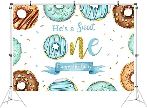 Ticuenicoa 7x5ft cenário de donut para o 1º aniversário, ele é um cenário doce para meninos azuis feliz aniversário