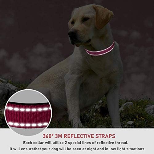 Colarinho de cachorro reflexivo com colares de nylon de segurança ajustáveis ​​de fivela para cães grandes médios, rosa s