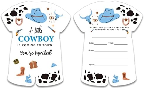 Wild West Theme Baby Shower Party Shaped Invitations Cartões com envelopes Conjunto de 20 rodeio country Um pouco de chá de bebê de cowboy convidar preenchendo em branco