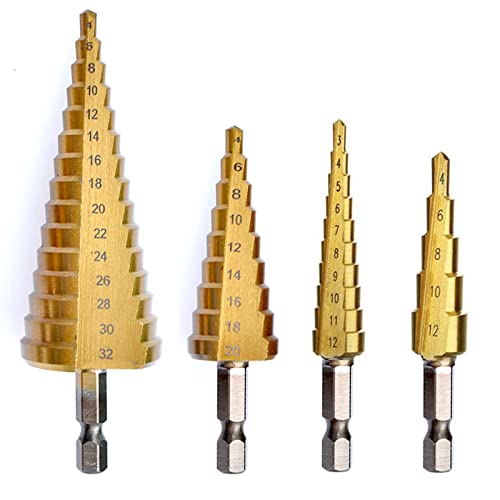 3-12 4-12 4-20 4-32mm HSS Grea reta Etapa Bit Bit Wood Metal Hole Cutter Core Cone Ferramentas de perfuração Conjunto