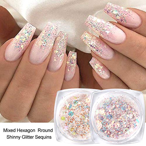 Holográfico Glitter 6 Caixa de unha Fornecedores de arte 3D flocos de acrílico em pó de pó de pó de prata Decoração de unhas Sparkle Manicure Tips Charms