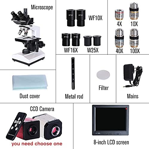Zlxdp Lab Professional Microscópio Trinocular Biológico Zoom 2500x + Câmera CCD digital eletrônica USB + LCD de 8 polegadas