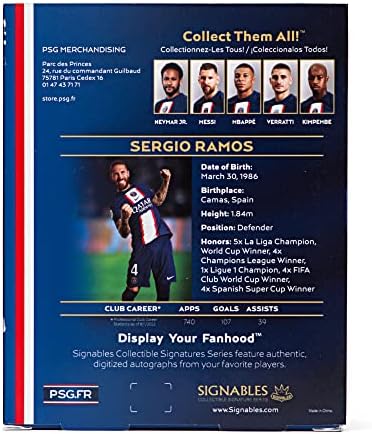 Signables Premium - Paris Saint Germain Sergio Ramos Collectible - Fac -símile oficial de futebol - Memorabilia de futebol premium colecionável