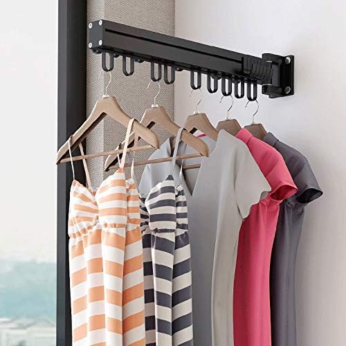 Yfqhdd preto dobrável secar rack de parede montada roupas telescópicas rack de roupas internas e externas para roupas