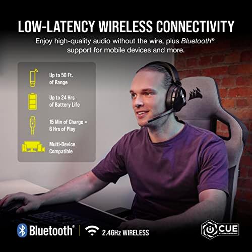 CORSAIR HS55 Wireless Gaming Headset-Baixa latência de 2,4 GHz sem fio ou Bluetooth®, Dolby® Audio 7.1 Sourth Sound, leve,