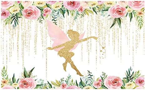 Funnytree Floral Fairy Birthday Party Beddrop para fotografia rosa e dourado conto de fadas Flores do chá do país das maravilhas