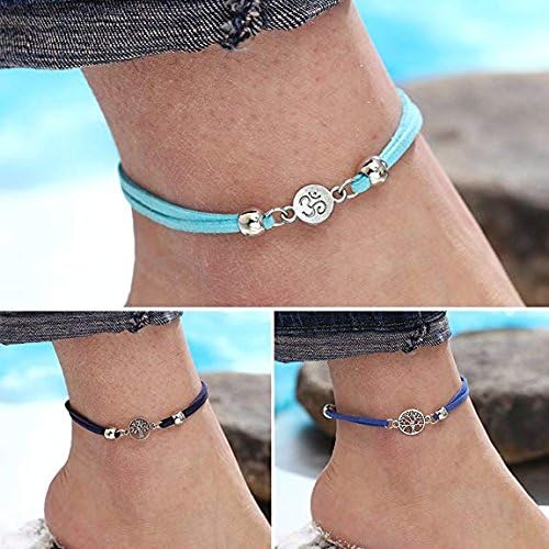 Laimio 4 PCs Tornilãos Bracelete Women Tornoziga Boho Merdens Antigo Silver Life Árvore Jóias de Cadeia de Cadeia