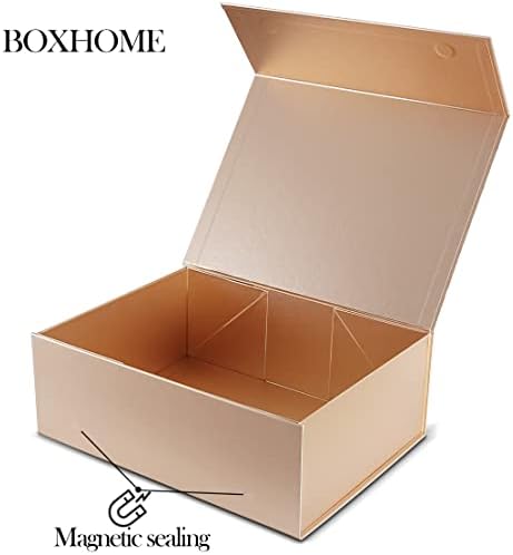 Boxhome 5 Pacote Caixa de presente grande, caixa de presente marrom Kraft 13x10x5 polegadas com tampas magnéticas Caixa de embalagem de presente, caixas de nobreas para presentes contém cartão, fita, caixa de presente dobrável