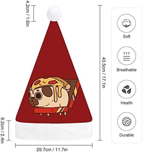 PUG Puppy Burrito Pizza Chapéu de Natal de Papai Noel para adultos unissex Comfort Comfort Classic Xmas Cap para Férias de Festa de