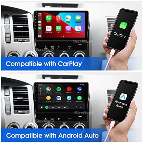 Sizxnanv para Tundra Sequoia Android 10 Touch Screen Compatível com CarPlay Android Auto, carro de rádio estéreo Bluetooth Media Player GPS WiFi FM para Toyota Tundra 2007-2013 Sequoia 2008-2018
