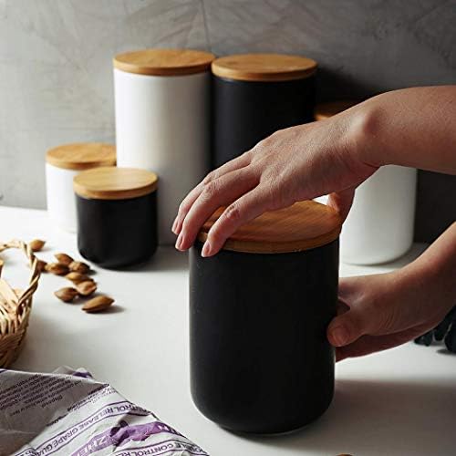 Yyw Cerâmica Jarra de Armazenamento de Cerâmica Voilador com tampa de madeira hermética, caramelas de comida moderna de design de