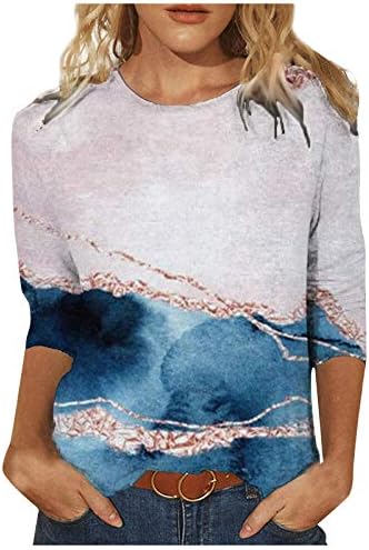 Tops femininos casuais, 3/4 camisas de manga Dye Tye T camisetas gráficas camisetas gráficas confortáveis ​​blusas havaianas