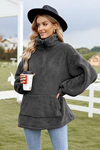 Alice Co Womens Sherpa Pullover Fuzzy Leepe Sweatshirt Boletim zíper de gola alta com bolso com bolso