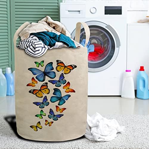 Roupa de cesta de lavanderia colapsível colorido de borboletas cestam roupas sujas de saco de linho à prova d'água Organizador de armazenamento