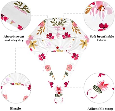 VIOQXI Capinho de trabalho de padrão floral aquarela com botão e banda de suor Bandagem elástica ajustável Chapéus
