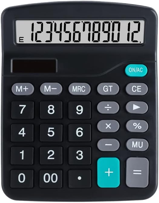 Calculadora de desktop 12 dígitos com tela LCD grande e botão sensível, energia solar e bateria dupla, função padrão