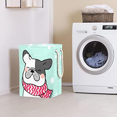 Inomer French Bulldog Winter Lavanderia grande cesto de roupas prejudiciais à prova d'água para cesta de roupas para roupas de brinquedos, decoração para casa de casa para o quarto