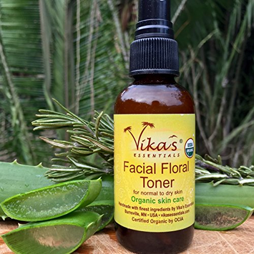 Toner floral facial orgânico certificado pela Vika para pele seca