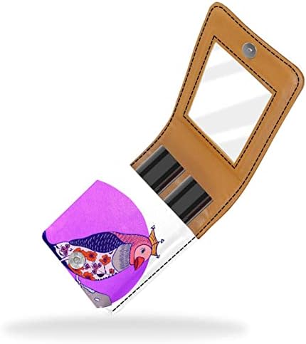 Bolsa de batom de batom de maquiagem de oryuekan com espelho portátil de armazenamento de armazenamento portátil de armazenamento de armazenamento labial de armazenamento, belo pássaro arte flor