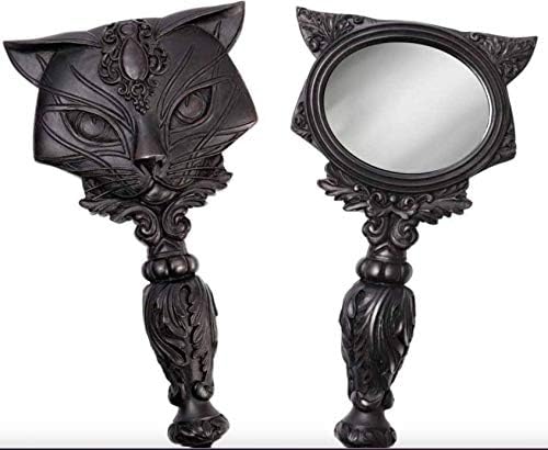 Black Sagred Cat Handheld Small Vanity Make-Up Mirror