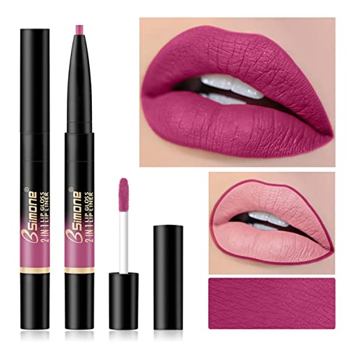 Lipstick Xiahium e Conjunto de Liners Lips, 2 em 1 de extremidade dupla fosca de longa duração de líquido líquido líquido liso