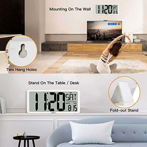 XRexs grande relógio de parede digital com luz de fundo, tela Jumbo LCD de 16,9 polegadas com tela de tempo/calendário/temperatura,