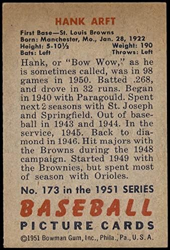 1951 Bowman 173 Hank Arft St. Louis Browns Ex Browns
