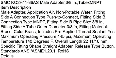 SUBSTITUIÇÃO KQ2H11-36AS Adaptador masculino, 3/8 pol.