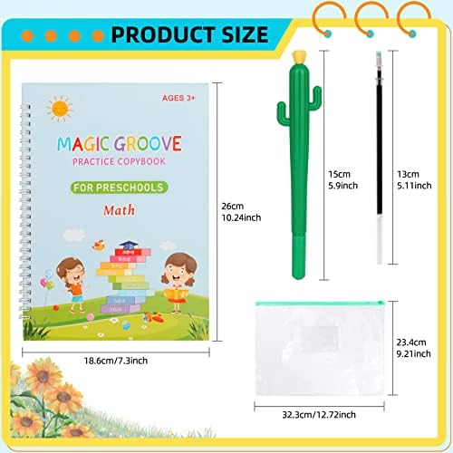 Livro de prática de prática de tinta mágica de tamanho grande de tamanho grande para crianças de 3 a 8 anos, livro de prática de escrita