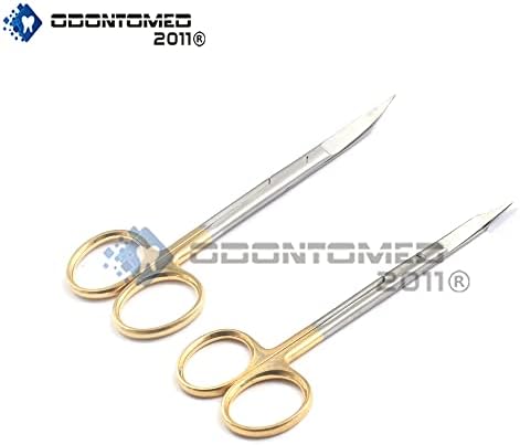 ODONTOMED2011 Conjunto de 2 telas de teven tenotomia SCISSSORS 4 ODM banhado a ouro reto e curvo