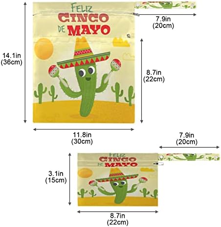 Kigai Cinco de Mayo Cactus Sacos seco úmidos para fraldas de pano de bebê Sacos úmidos reutilizáveis ​​à prova d'água com 2 bolsos