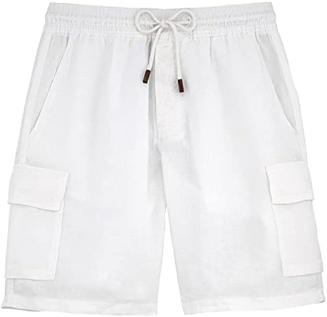 Shorts homens de verão de verão de cor sólida masculina linho de algodão solto casual shorts de bolso