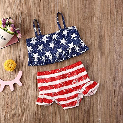 4 de julho Criança criança meninas Halter Swimsuit American Bandle Tops + Shorts Tiles Duas peças Conjunto de biquíni