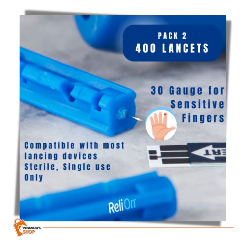 Ultra Thin Lancets 30 Beda, 200 contagem, projetada para ser confortavelmente usada até para dedos sensíveis por Relion + inclui adesivo de frigo