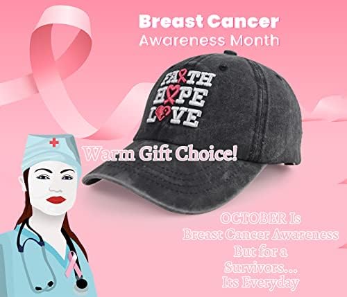 Chapéus de conscientização sobre câncer de mama feminino, algodão ajustável 3D bordado fita rosa Fé Hope Love Baseball Cap