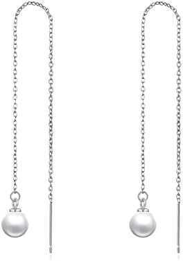 Brincos de rosquinhas de pérolas 925 prata esterlina prata longa piercing pérola borla gota dangle linha de orelha de orelha de brincos de jóias para mulheres adolescentes