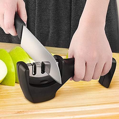 3 estágio Manual Knife Sharpner, Ficken Kitchen Sharping Tool, com alça sem deslizamento - preto