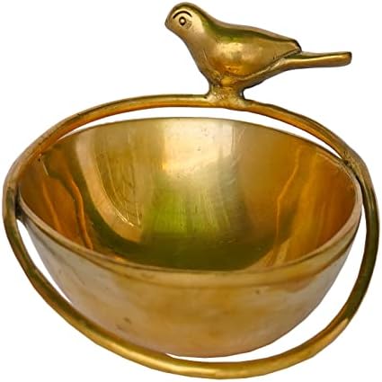 Kalarambh Brass One Bird Urli Bowl para o escritório em casa Temple Puja/Pooja Decoração e velas flutuantes e flores de artesanato colecionável - amarelo, 5 x 3,5 x 2,8 polegadas