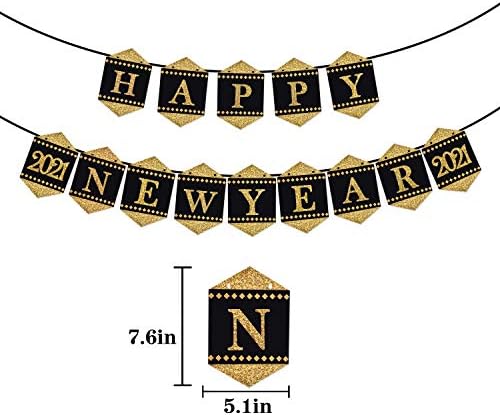 Feliz Ano Novo 2023 Banner, Decoração de Garland de Bunting de Natal, 2023 Decorações de festa de Ano Novo, decorações NYE, decorações de véspera de ano novo em preto e ouro