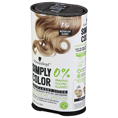 Schwarzkopf simplesmente coloria o creme de cor permanente de cabelo, 8.16 loira de cinzas médias, 1 kit