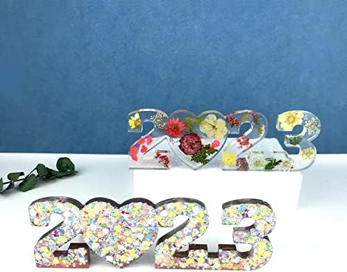 2023 Moldes de silicone de amor para decoração de suporte, 2023 Feliz ano novo Decorações de mesa Moldes de resina epóxi para iniciantes de resina, usados ​​para criar arte, decoração de ano novo DIY, presentes de bricolage, decoração de mesa de natal