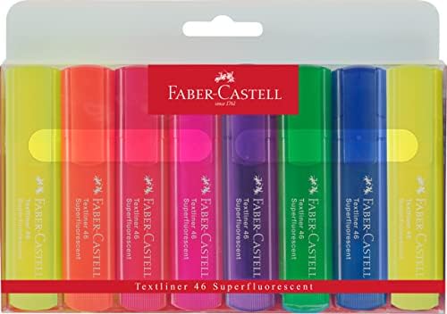 Conjunto de marcadores fluorescentes Faber -Castell - 8 canetas de ponta de cinzel -marcador em cores de néon variadas