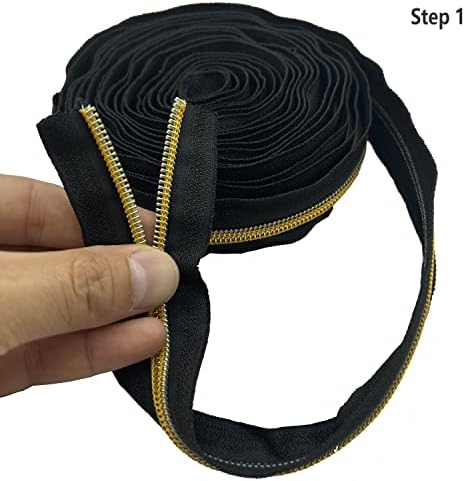 5 fita de zíper preto do quintal zíper de ouro 10 jardas com 20pcs zíper 5 zíperes de nylon para bolsas e bolsas （dentes