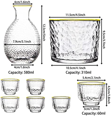 Lunkuivy Sake Glasses Japanese, moda Trend Floating Design, Edge Gold, 1 garrafa de saquê, 1 tanque de saquê e 6 xícaras de saquê,