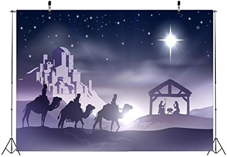 BELECO 10x8ft Tecido de Natal Natividade Natividade Sagrada Night Stars Three Kings Birth of Jesus Manger Nativity Background