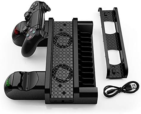 Yykj PS4 Carregador de assento de resfriamento, 12 torres de jogo de armazenamento em disco, 3 suportes de resfriamento de resfriador de ventilador com hub de expansão USB, adequado para antigo PS4/PS4 Slim/PS4 Pro