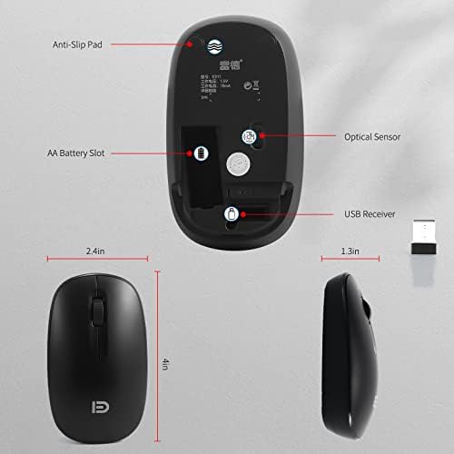 Mouse sem fio huo ji, pequeno mouse ergonômico óptico pequeno 2.4g, com receptor USB, 1000 dpi, modo de suspensão,
