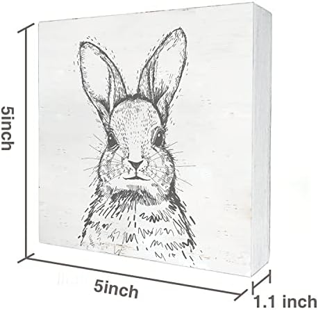 Coelho fofo com óculos de coelho moderno coelho de madeira caixa decoração de mesa de 5 x 5 polegadas placas de madeira de lenha sinalizador