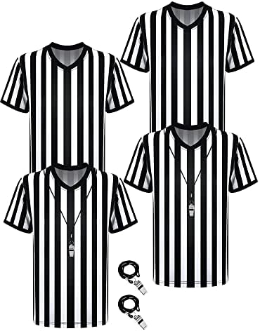 Pacote 4 Pacote Black White Stripe Arbéreu Camisa com Whistle Official V-decote em V